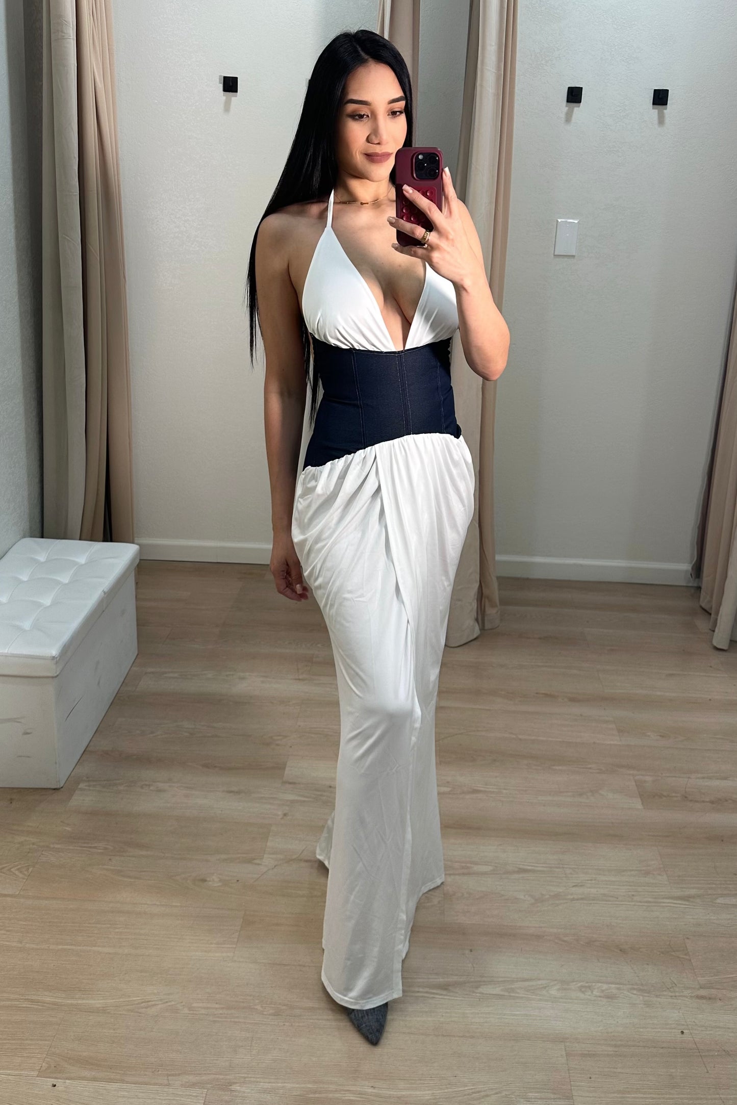 Dark denim / white maxi dres