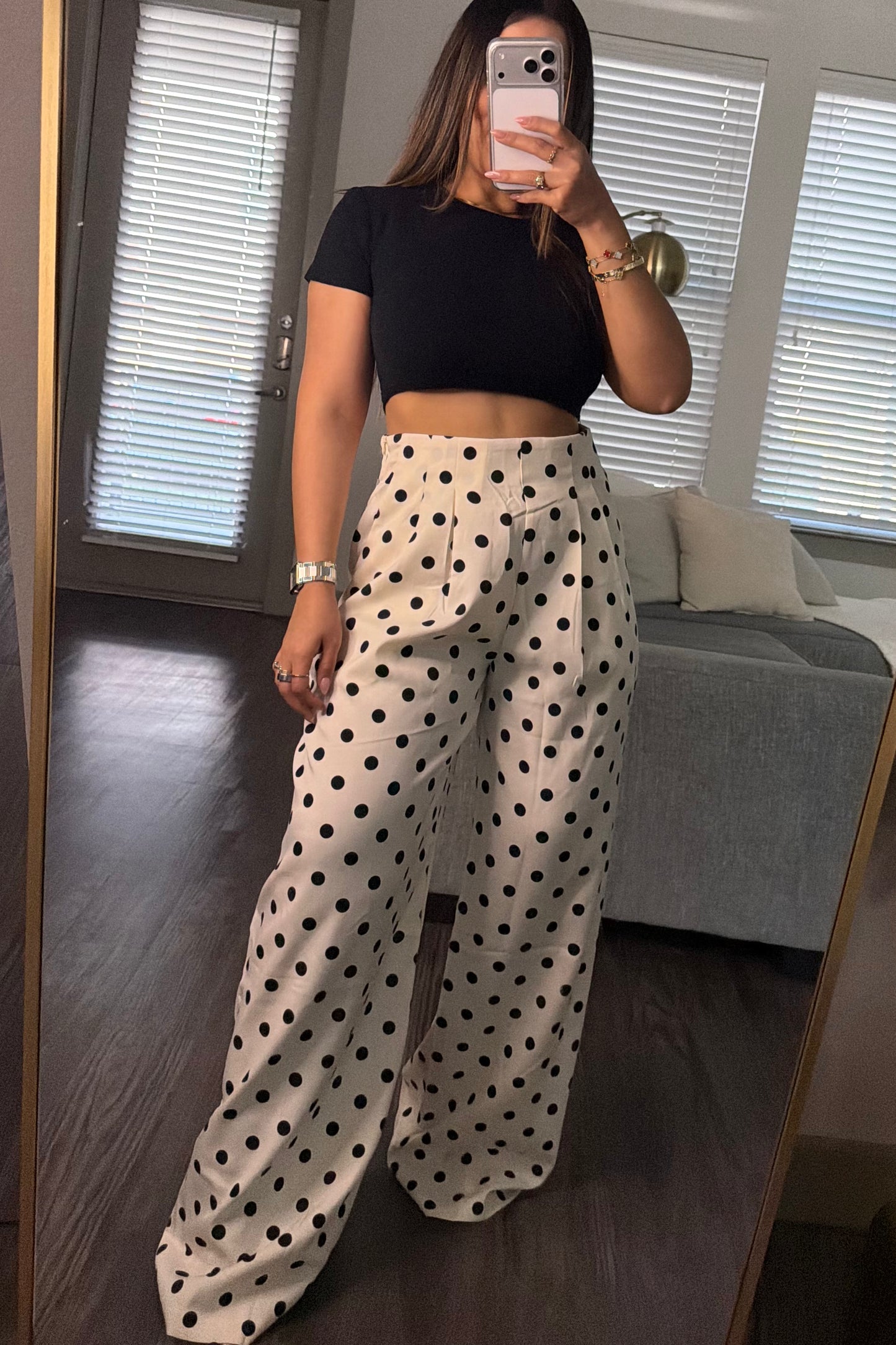 High waisted wide polka pants