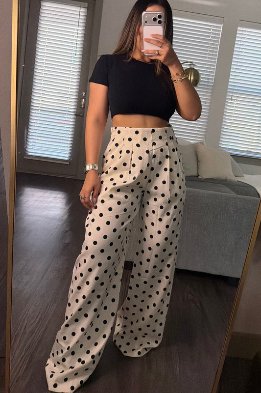 High waisted wide polka pants
