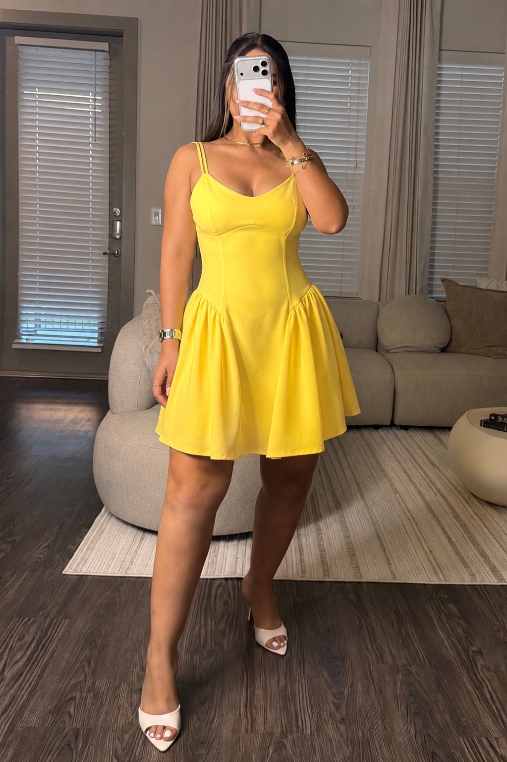 Crepe neckline straps mini dress