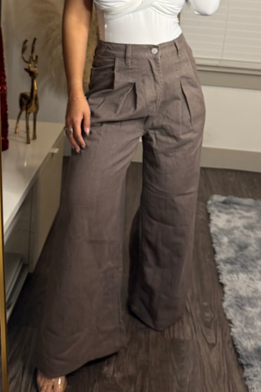 Pleated wide leg jean lt brown