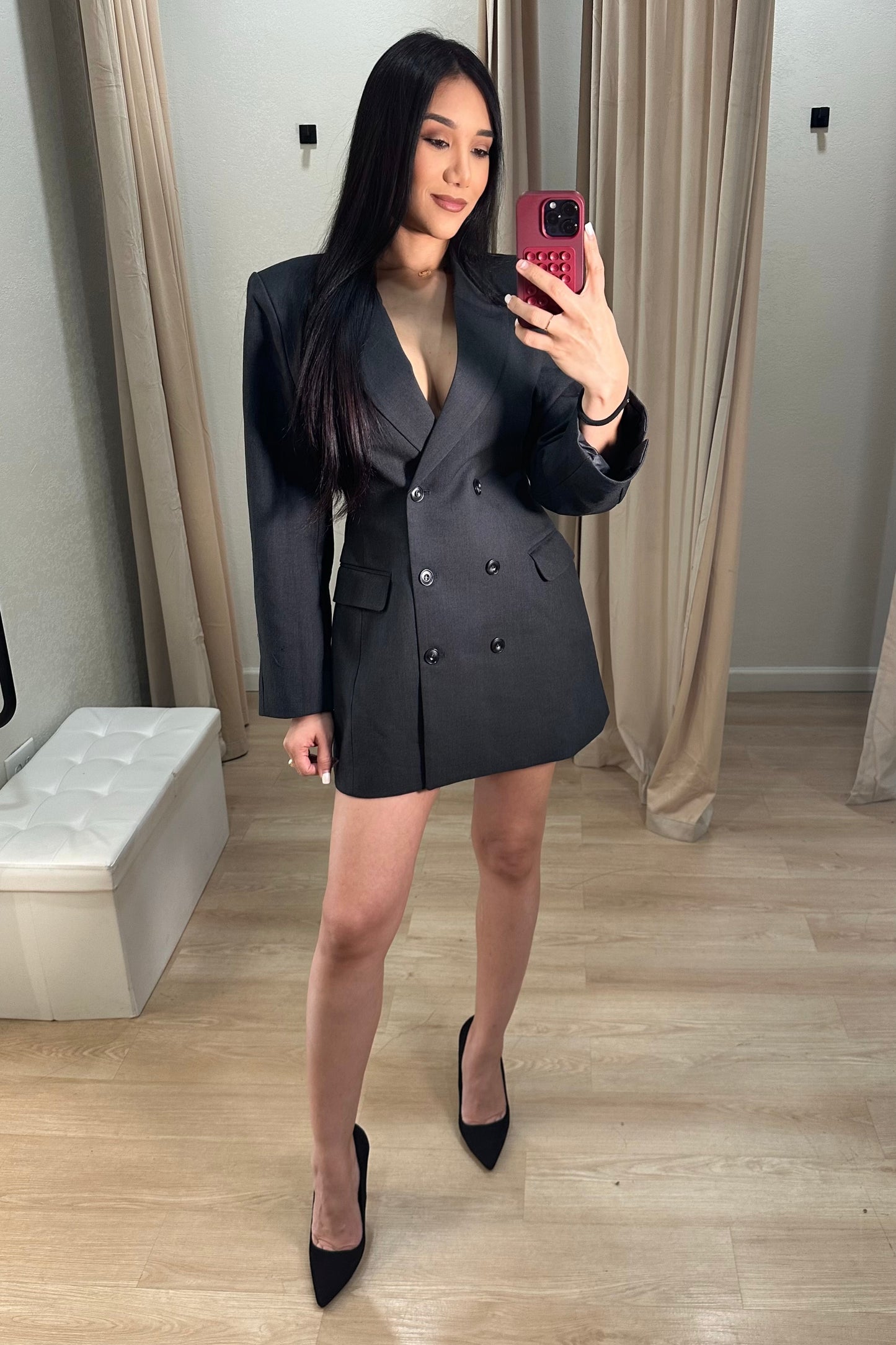 Tailored Blazer Dress Charcoal