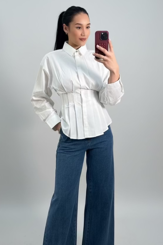 Pleated poplin shirt