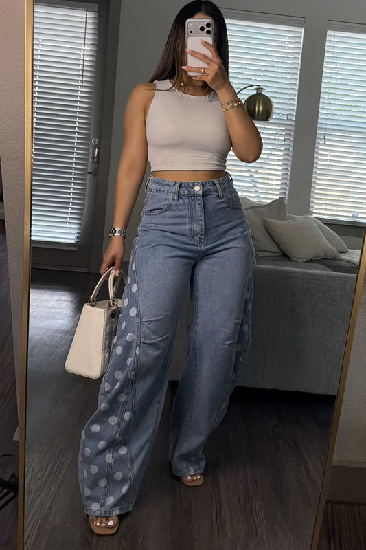 Polka denim pant
