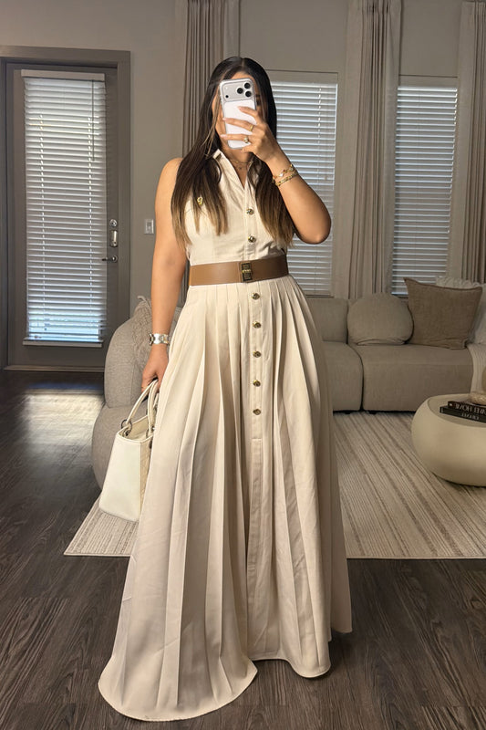 Natural belt maxi dress