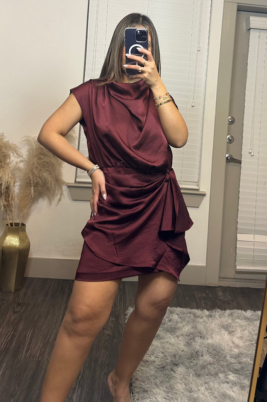 Cowl neck mini dress burgundy