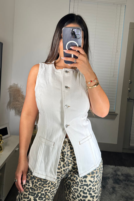 Button down denim vest