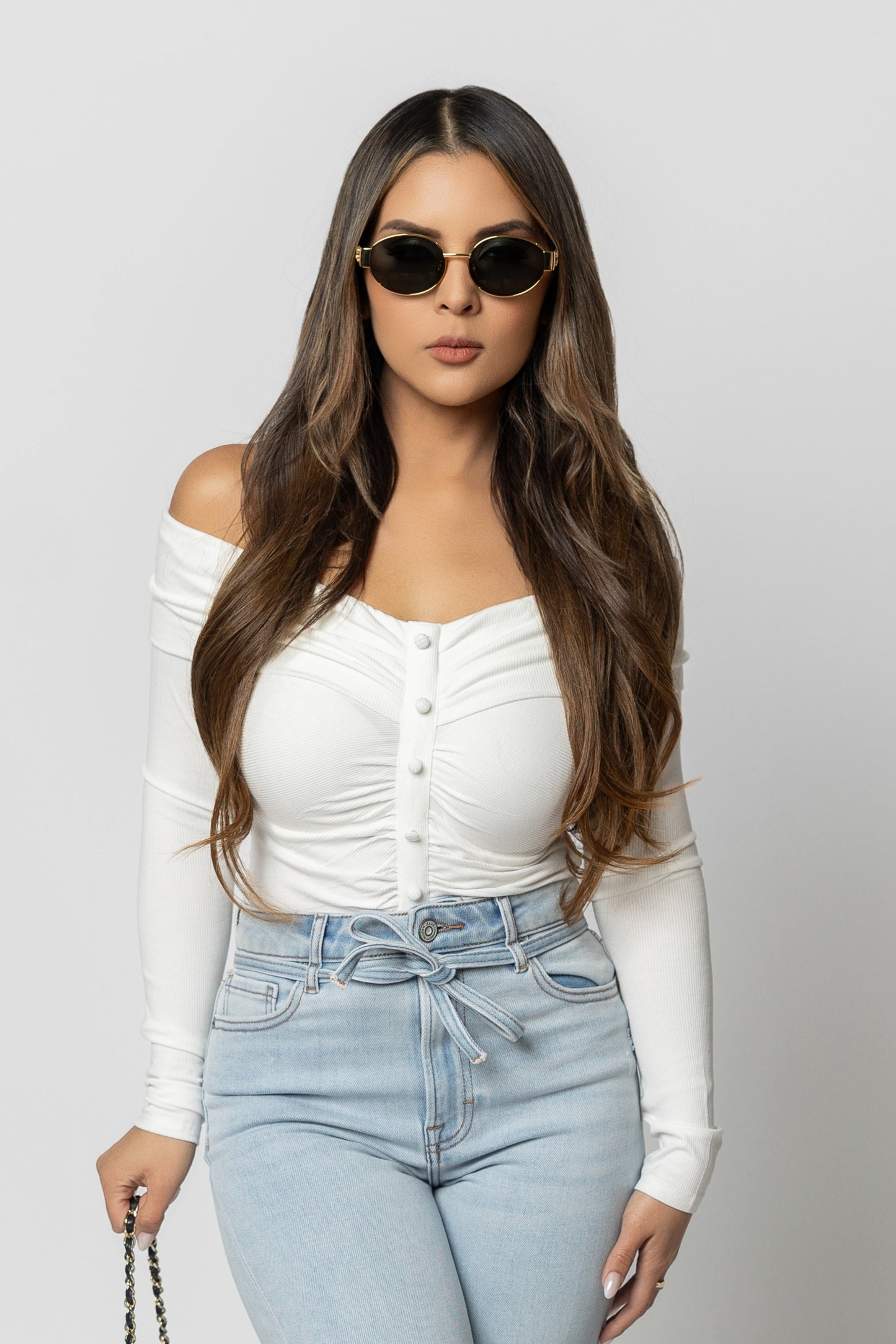 OFF shoulder RIB jersey top white