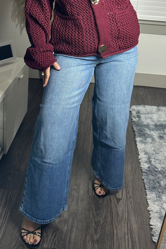 High rise denim lace pant