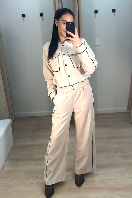 Bomber jacket and straight set beige