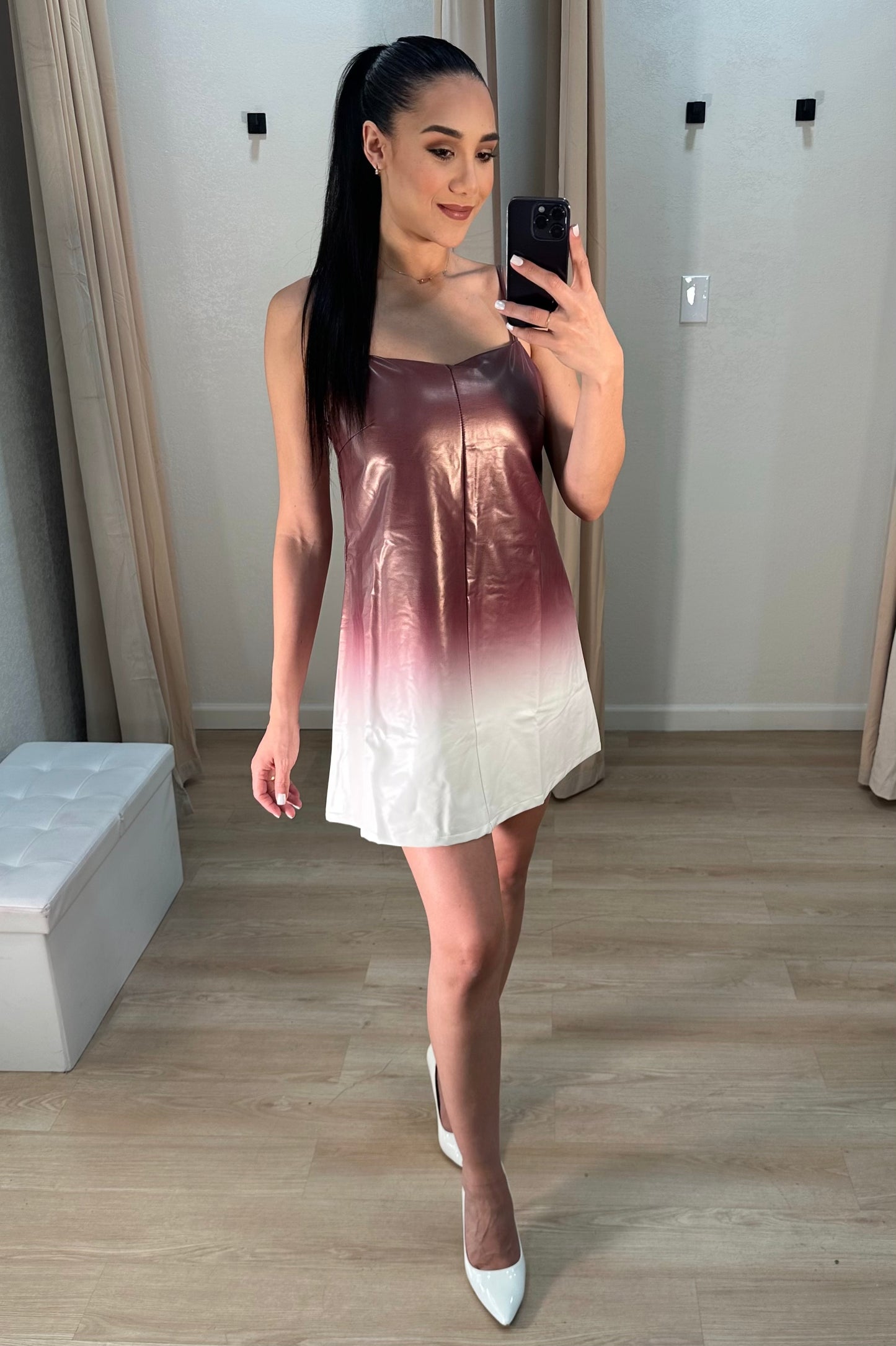 Leather mini dress burgundy ombre