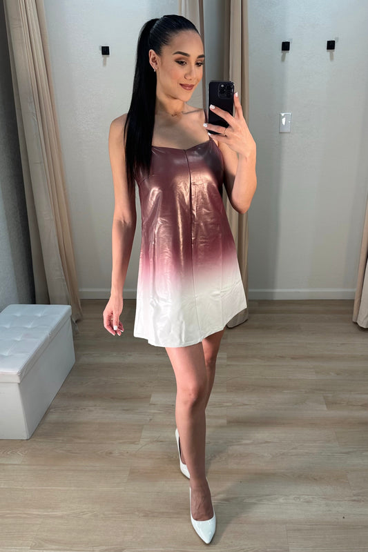 Leather mini dress burgundy ombre